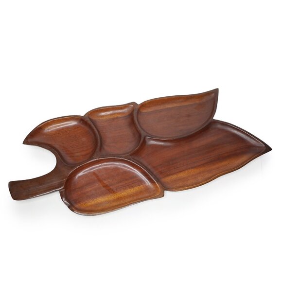 Vintage Mid Century Leaf Shaped Wooden Charcuterie Board Decorative Serving Tray - Picture 2 of 13
